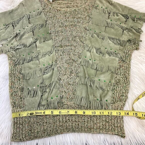Bino Baraldi VTG 2-Pc Outfit Knit Leather Top + Leather Midi Skirt Green set S - Picture 9 of 17